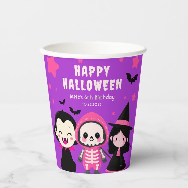 Monster Mash Kids Halloween Birthday Party Purple  Paper Cups (Front)