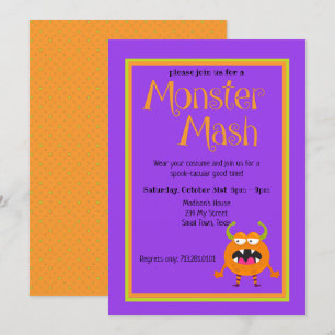 Monster Mash Orange Kids Cute Colourful Halloween Invitation