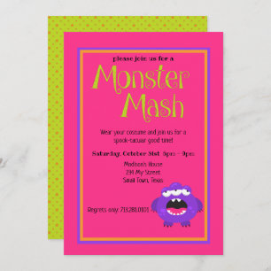 Monster Mash Purple Kids Cute Colourful Halloween Invitation