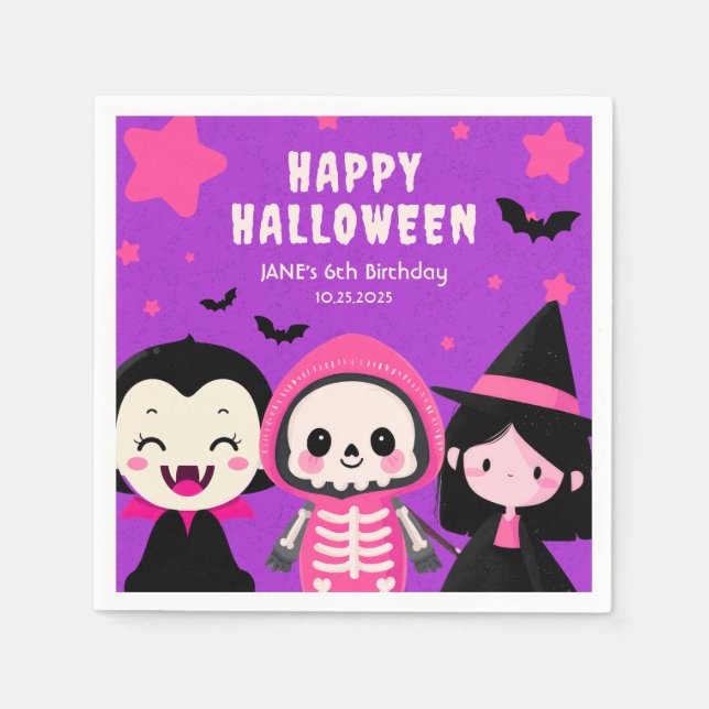 Monster Mash Purple Kids Halloween Birthday Party  Napkin (Front)