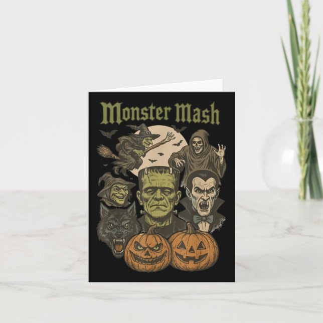 Monster Mash Retro Halloween Funny Monster Spooky  Card (Front)