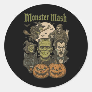 Monster Mash Retro Halloween Funny Monster Spooky Classic Round Sticker