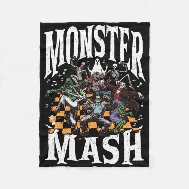 Monster Mash Retro Halloween Funny Monster Spooky  Fleece Blanket (Front)