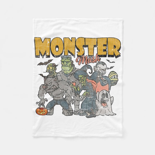 Monster Mash Vintage Ghost Halloween Funny  Fleece Blanket (Front)