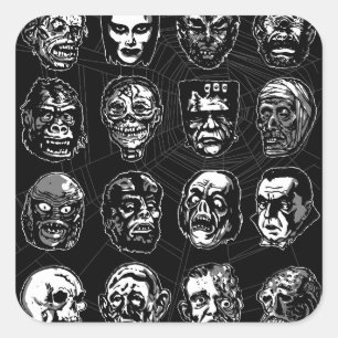 Monster Masks Art Sticker B & W – Retro Halloween