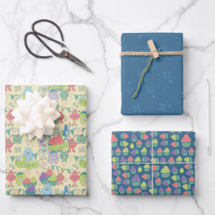 Monster Mayhem Wrapping Paper Flat Sheet Set of 3