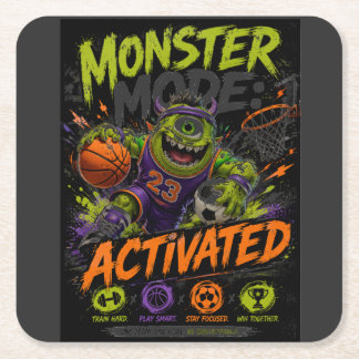 Monster Mode Activated – Sports Monster Basketball Square Paper Coaster