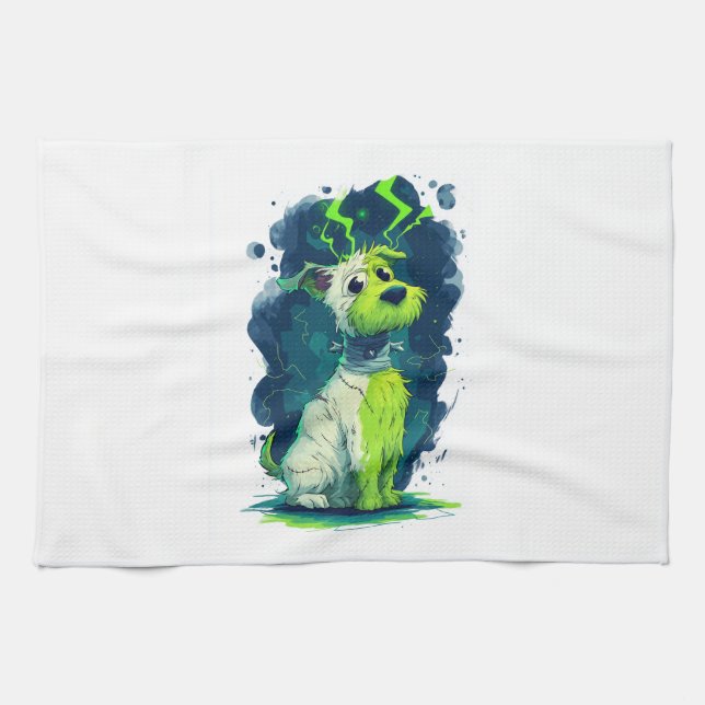 Monster Mutt � Cute Halloween Dog Tea Towel (Horizontal)