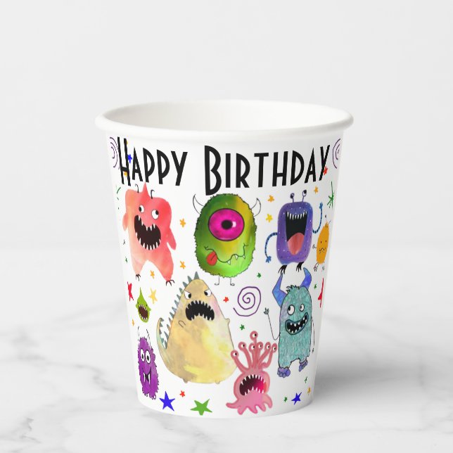 Monster party paper cups are personalised  (Front)