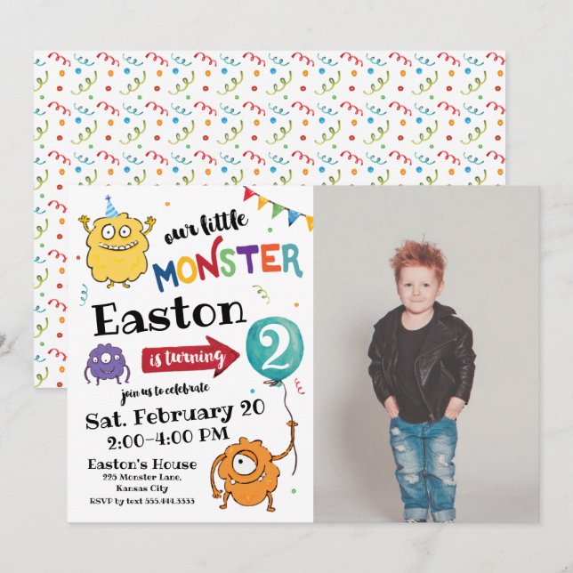 Monster Photo  Birthday Invitation (Front/Back)