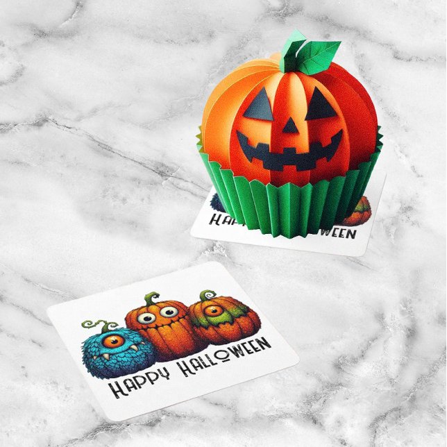 Monster Pumpkins Square Paper Coaster (Party time!)