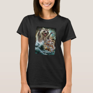 Monster Racoon As Kraken Attack A War Ship At Hig T-Shirt