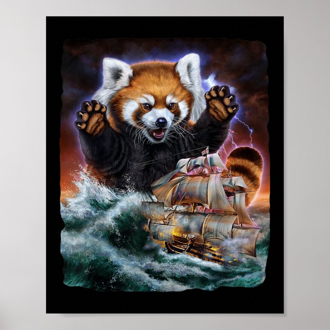 Monster Red Panda As Kraken Attack A War Ship At H Poster (Front)