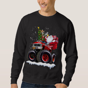 Monster Red Truck With Santa, Christmas Tree, Rein Sweatshirt