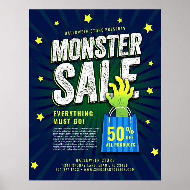 Monster Sale Halloween Retail Advertisement Poster (Front)