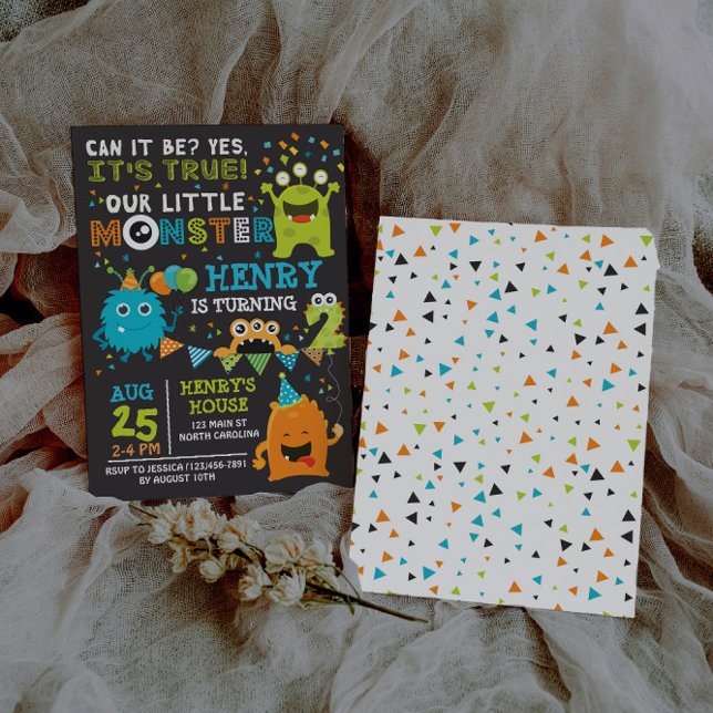 Monster Second Birthday Invitation, Monster Invite (Creator Uploaded)