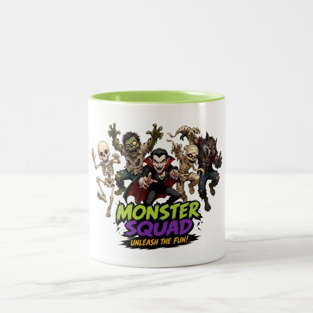 Monster Squad Halloween Characters Fun Design Two-Tone Coffee Mug (Center)