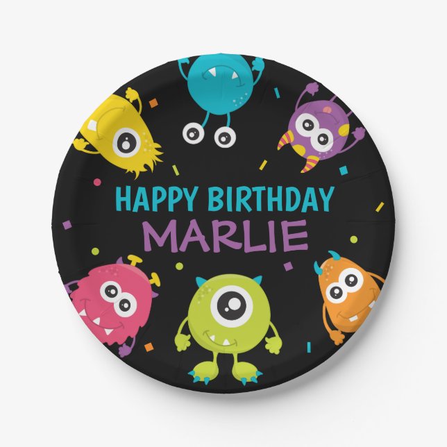 Monster Theme Birthday Party Paper Plate (Front)