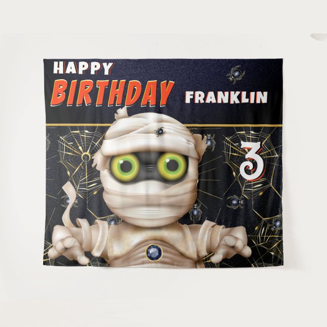 Monster Theme Kids Birthday Backdrop Tapestry (Front (Horizontal))