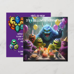 Monster Theme Kids Halloween Birthday Party Invitation