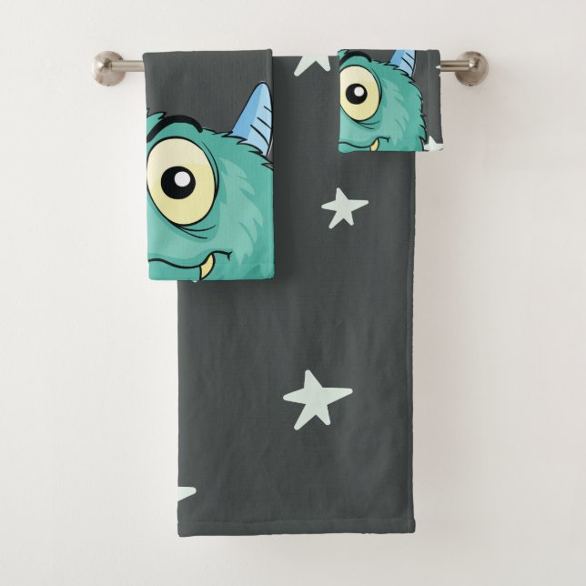 Monster Theme Personalised Bath Towel Set (Insitu)