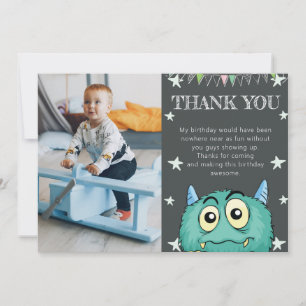Monster Theme Photo Birthday Thank You Card