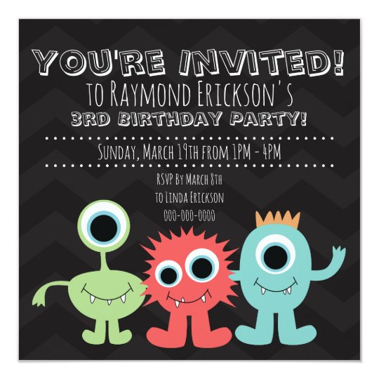 Monster Themed Birthday Party Invitations