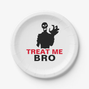 Monster Treat Me Bro funny Halloween customisable Paper Plate