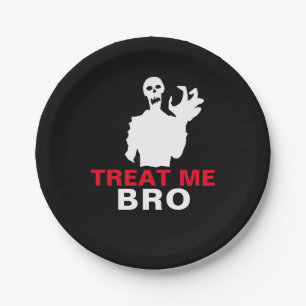 Monster Treat Me Bro funny Halloween customisable Paper Plate