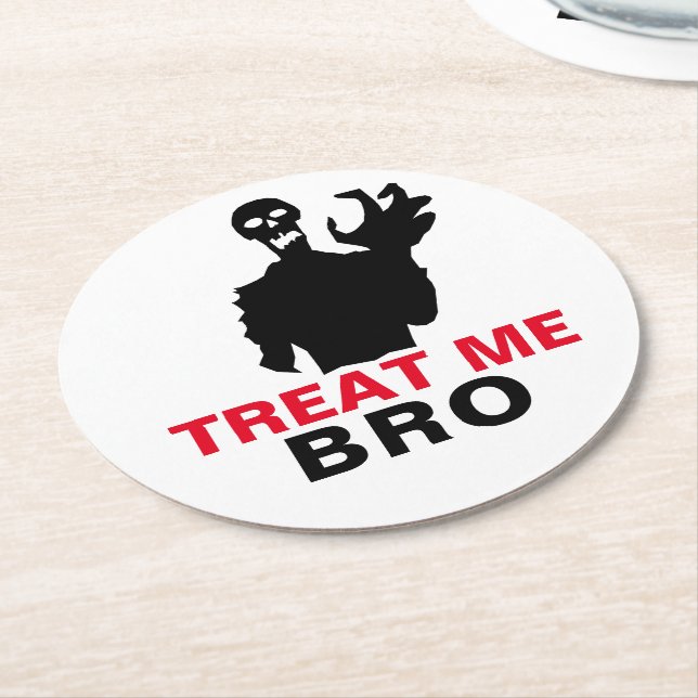 Monster Treat Me Bro funny Halloween customisable Round Paper Coaster (Angled)
