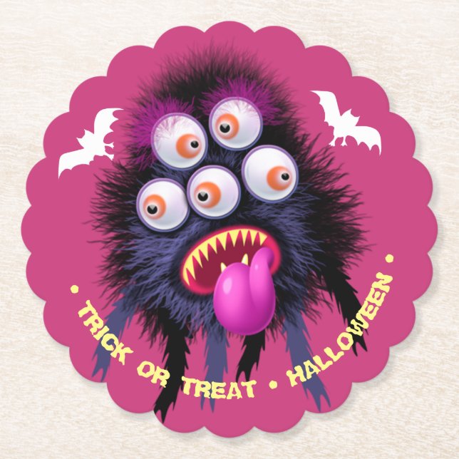 Monster Trick or Treat Halloween Party Coaster (Front)