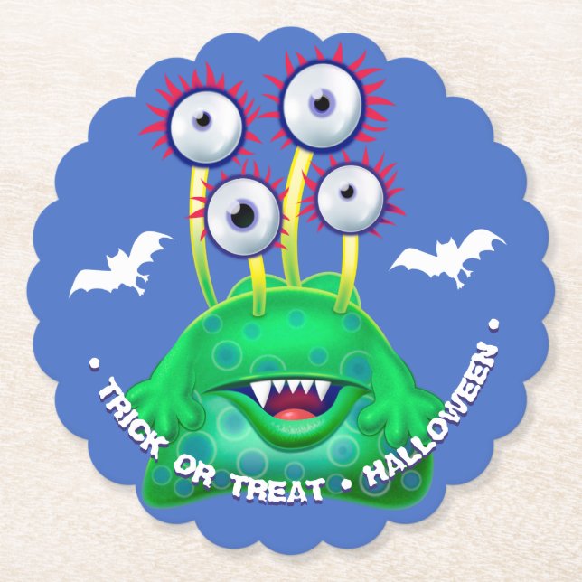 Monster Trick or Treat Halloween Party Coaster. Paper Coaster (Front)