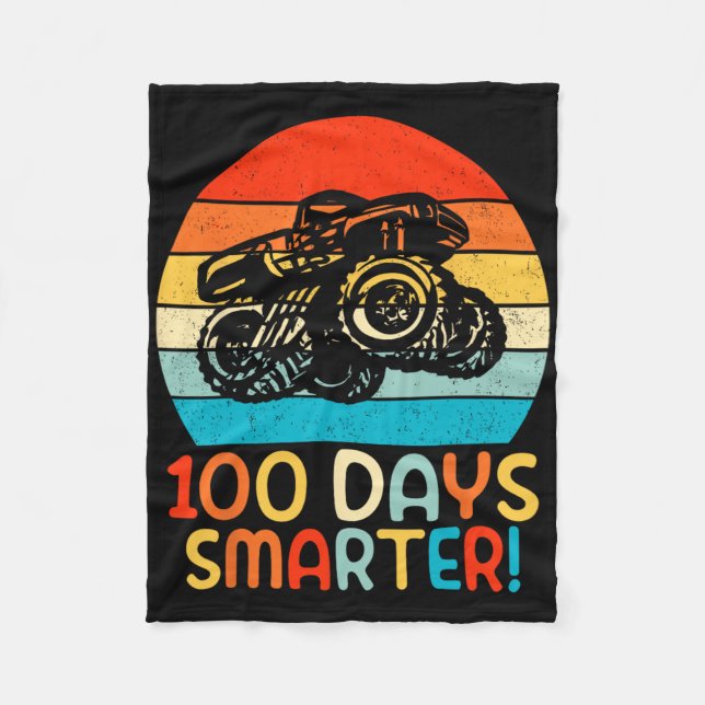 Monster Truck 100 Days Of School Kindergarten Smar Fleece Blanket (Front)