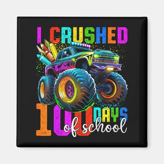 Monster Truck 100th Day Of School Boys 100 Days Of Magnet (Front)