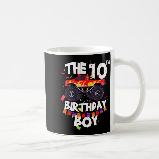 Monster Truck 10th Birthday Boy Funny 10 Years Old Coffee Mug (Right)