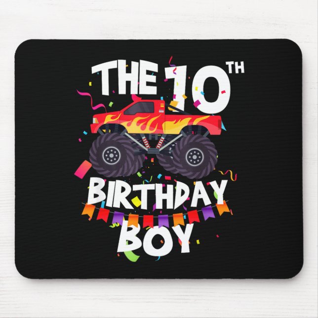 Monster Truck 10th Birthday Boy Funny 10 Years Old Mouse Mat (Front)