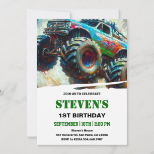 monster truck 1st Birthday  Invitation
