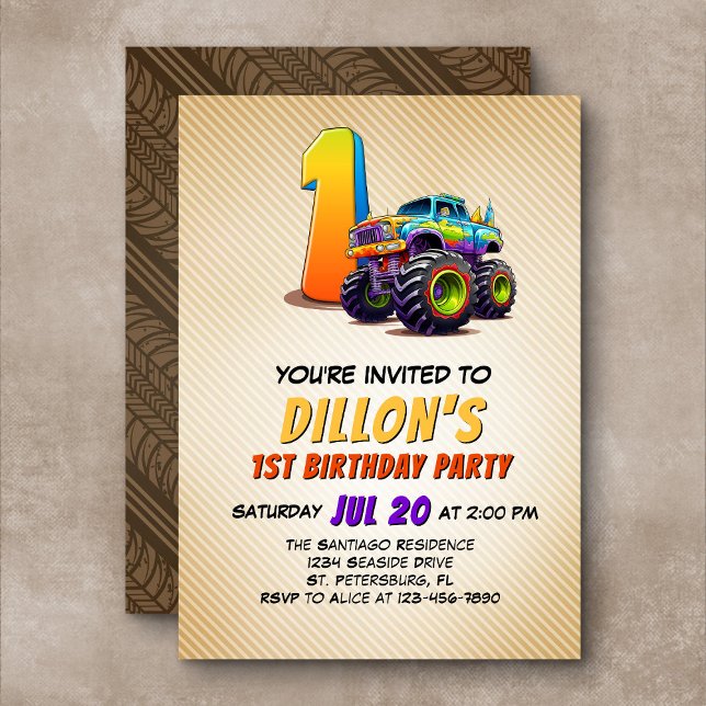 Monster Truck 1st Birthday Invitation (Creator Uploaded)