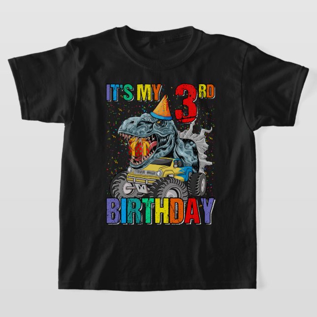 Monster Truck 3 Year Old Tee 3rd Birthday Boy Mons (Laydown)