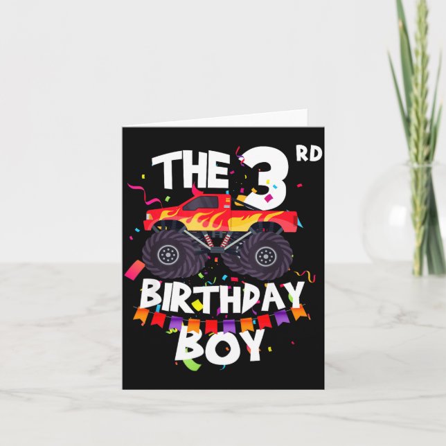 Monster Truck 3rd Birthday Boy Funny 3 Years Old B Card (Front)