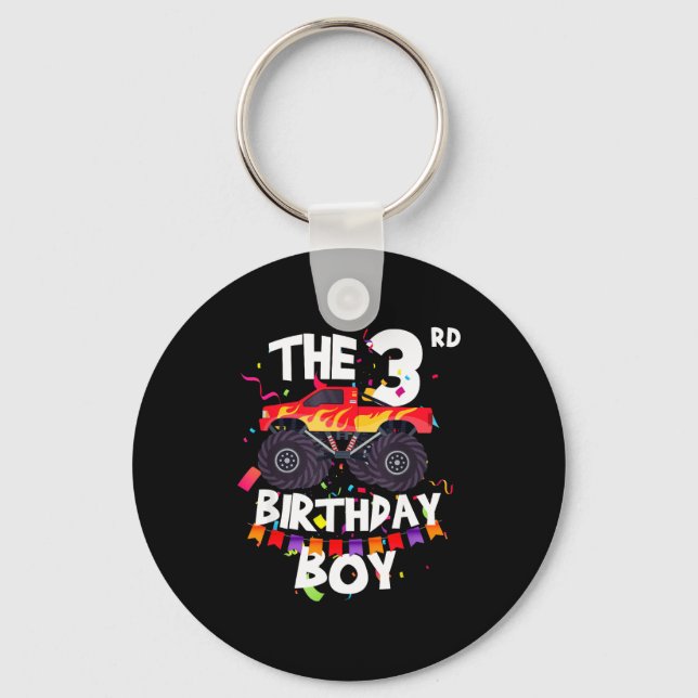 Monster Truck 3rd Birthday Boy Funny 3 Years Old B Key Ring (Front)