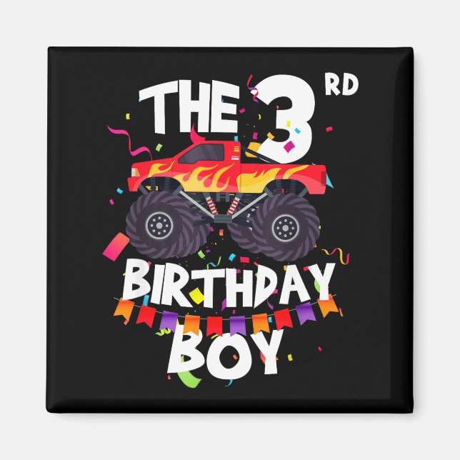 Monster Truck 3rd Birthday Boy Funny 3 Years Old B Magnet (Front)