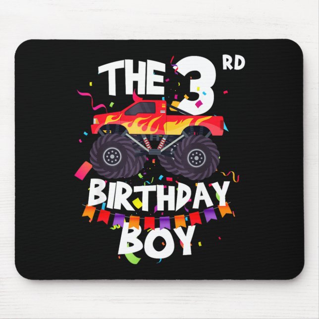 Monster Truck 3rd Birthday Boy Funny 3 Years Old B Mouse Mat (Front)