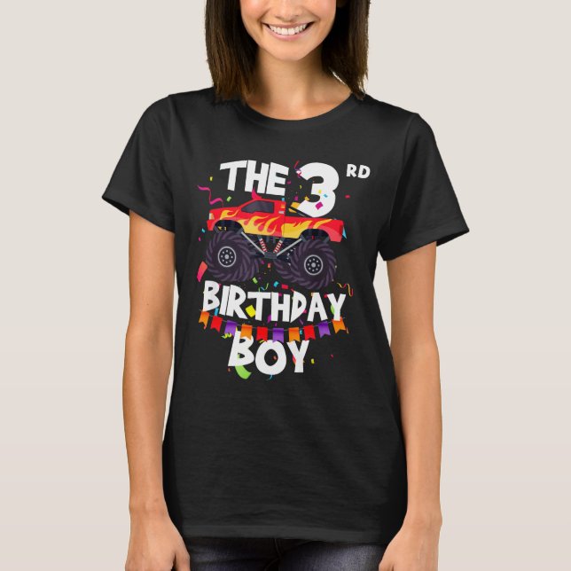Monster Truck 3rd Birthday Boy Funny 3 Years Old B T-Shirt (Front)