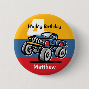 Monster Truck 4th Birthday 6 Cm Round Badge