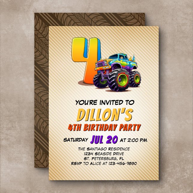 Monster Truck 4th Birthday Invitation (Creator Uploaded)