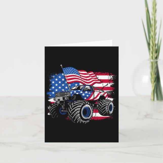 Monster Truck 4th Of July Shirt Boys American Flag Card (Front)