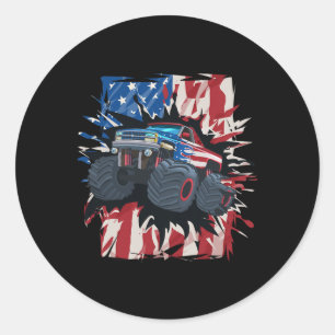 Monster Truck 4th Of July Shirt Boys American Flag Classic Round Sticker