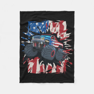 Monster Truck 4th Of July Shirt Boys American Flag Fleece Blanket