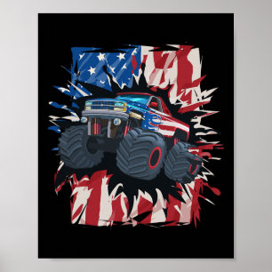 Monster Truck 4th Of July Shirt Boys American Flag Poster